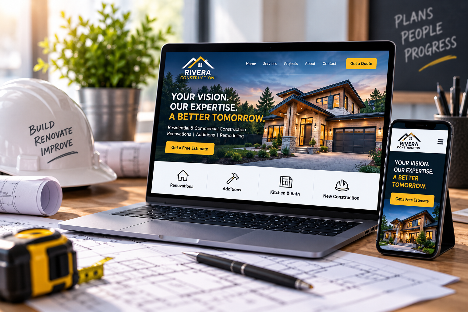 Website mockup for a contracting business