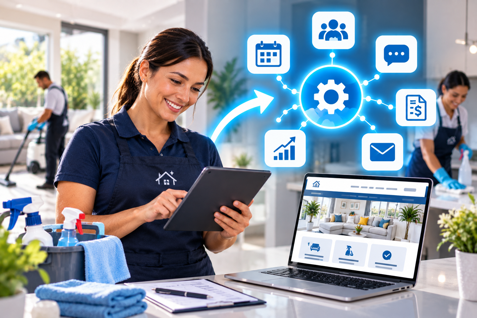 Illustration showing dotFRONT360 connecting a business with its customers